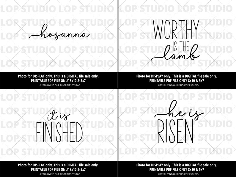Holy Week Printable Wall Art Set | Easter Printable Wall Art | PDF 8x10 & 5x7 | Hosanna | Worthy Is The Lamb | It Is Finished | He Is Risen image 1
