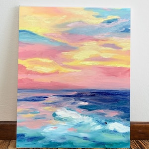 Pink San Diego Sunset Surf Oil Painting Print