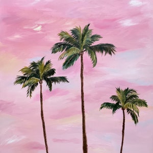 Pink Palm Trees Original Oil Painting on Canvas