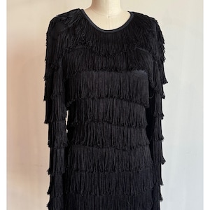 Vintage Black Fringe Stretchy Dress