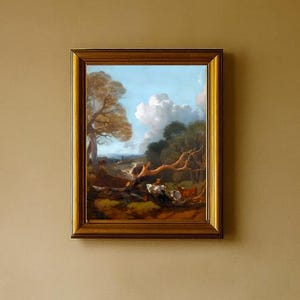 May include: A dining room featuring a large wooden table with a dark bowl centerpiece and ornate chairs. A framed landscape painting hangs on the wall, and a crystal chandelier is suspended above the table. The walls are painted in a warm, neutral tone.
