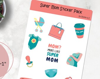 Super Mom Sticker Pack, Sheet for Moms, Gifts for new mom, Mother's Day gift, Gift for wife, gifts under 10, Baby Shower present, Friend