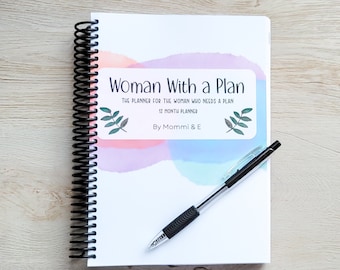 Woman With a Plan, 12-month Blank Planner, Daily To-Do, Back to school, College Planner, Cute Planners, Gift for her, Friend gift, Daughter