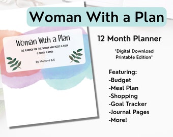 Woman With a Plan 12-month Blank Planner, Digital Download, Printable Planner, To-Do, College Planner, Gift for her, Friend gift, Daughter