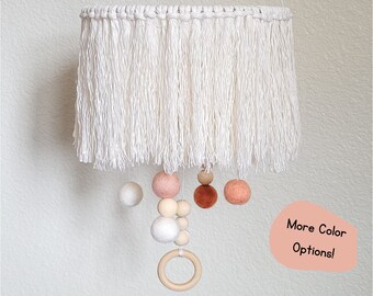 Felt Ball Mobile for Nursery, Neutral nursery decor, Boho Macrame mobile, Pom Pom Mobile for kids, Christmas gift for her, gift for baby