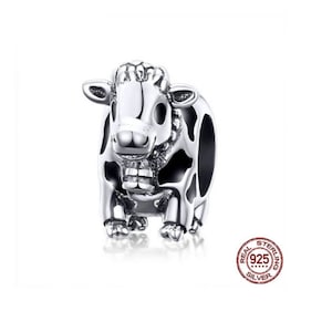 Cattle Cow Animal Charms, Dangle Pendant Charms for European Charm Bracelets, 925 Sterling Silver Charm fits Pandora Bracelet Charms
