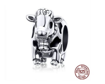 Dijes de animales de vaca, colgantes para pulseras europeas, dijes de plata de ley 925 compatibles con pulseras Pandora.