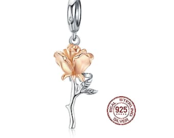 Rose Flower Pendant Charms, Bracelet Charms fits Pandora Charms Bracelet, 925 Sterling Silver Charms, Enamel Charms, Women Jewelry Gifts