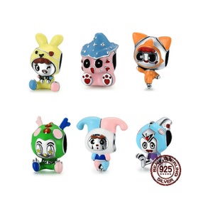 Cartoon Bunny Doll Armband Charms, Clown Kat Pop Charms Armband, 925 Sterling Zilveren Charms past voor Pandora Armband Charms, Geschenken