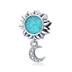 Dangle Moon Sun Flower Pendant Charm for Bracelet Charms, 925 Sterling Silver Charm fits European Bracelet Women Jewelry Gifts