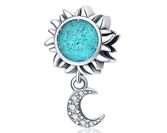Dangle Moon Sun Flower Pendant Charm para dijes de pulsera, 925 Sterling Silver Charm se adapta a la pulsera europea Regalos de joyería para mujeres