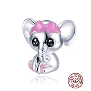 Süßer Baby Elefant mit Schleife Charms, Tier Charm für Pandora Armband Charms, Charms für Armband, 925 Sterling Silber Armband Charms Geschenke