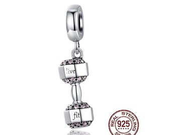 Fitness Dumbbell Charm, Dangle Charm for Pandora Bracelet Charms, Sports Pendant Charms, 925 Sterling Silver Charms fits for Bracelet, Regalos
