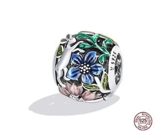 Encantos colgantes de flor de conejo, encantos de cuentas de animales de esmalte para pulseras europeas, encantos de plata de ley 925 se adapta a los encantos de la pulsera Pandora