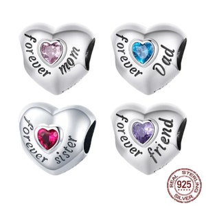 Familia Mamá Papá Love Heart Charms, Zircon Beads Charms, Colgante Charms 925 Sterling Silver Charms, Letter Charms for Pandora Bracelet Charms
