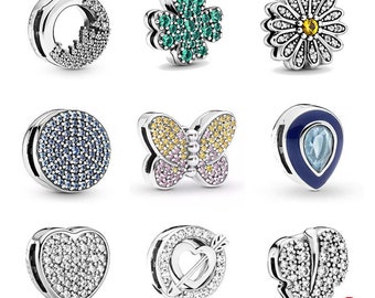 Charms JSS de plata de ley 925 con forma de corazón, estrella y circonita, compatibles con pulseras Pandora.