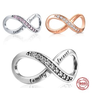 Infinity Forever Family Bead Charms, Charm de letras para Pandora Pulsera Charms, Charms para pulsera, Pulsera de plata esterlina Pandora Charms