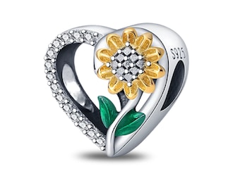 Nuevo 2022 Chrysanthemum Sunflower Charm para pulseras europeas, 925 pulseras de plata de ley Charms, Yellow Enamel Charm Women Jewelry Gifts
