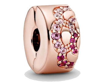 Rose Gold Clip Stopper Beads Charm, 925 Sterling Silver Charm, Pave Spacer Clip Charms fits Pandora Charms Pulsera Women Jewelry Gifts