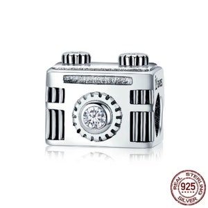 Vintage Camera Charms, CZ Beads Charms for Bracelet Charm, Pendant Charms, 925 Sterling Silver Charms fits for Pandora Bracelet, Gifts