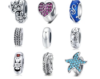 Charms 925 Plata de Ley, Charms Espaciador Stopper Butterfly Flowers Heart Love Pink Zircon Beads, Charms fit for Pandora Bracelets, Regalos