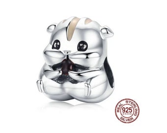 Dijes de cuentas de hámster pequeño, dijes de animales para pulseras europeas, dije de plata de ley 925 compatible con pulseras Pandora.
