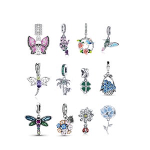Dragonfly Bracelet Charms, Flower Leaf pendant dangle Charm fits for European Pandora Bracelet 925 Sterling Silver Charms, Christmas Gifts