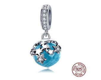 Deslumbrante estrella de cristal azul colgante amuletos Cuentas, Amuletos para pulseras de amuletos europeos, 925 Amuleto de plata de ley se adapta a los amuletos de pulsera pandora