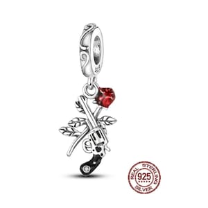 Ciondolo a forma di revolver con fiore di rosa per braccialetti Pandora, ciondoli pendenti per braccialetti, ciondoli in argento sterling, gioielli da donna, regali