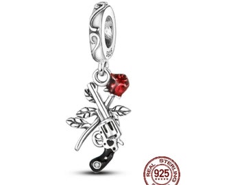 Rose Flower Revolver Charm for Pandora Bracelet Charms, Dangle Charms for Bracelet, Sterling Silver Charm Women Jewelry Charm Gifts