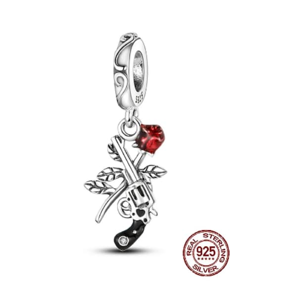 Ciondolo Revolver Fiore Rosa per Ciondoli Bracciale Pandora, Ciondoli Ciondolanti per Bracciale, Ciondolo in Argento Sterling Gioielli da Donna Regali di Ciondolo