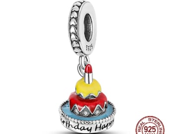 Birthday Cake Beads Charm for Pandora Bracelet Charms, Food Cooking Charms, Dangle Charms for Bracelet, 925 Sterling Silver Charm Bracelet