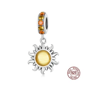 Bright Sun Pendant Charms, Dangle Dazzling Stone Bead Charms for European Bracelets, 925 Sterling Silver Charms fits Pandora Bracelet Charms