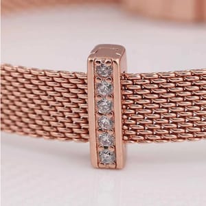 Roségold Funkeln Clip Charm CZ Perlen, Mesh Armband Reflexionen Charm Reflexionen Charm, 925 Sterling Silber passt Pandora Charms Armband