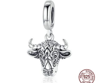 Bull Charm, Bull Head Char, Tauren Pendant Charm, 925 Sterling Silver Animal Charm, Dangle Bull Charms fits for Pandora Bracelet Charm