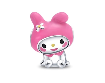 Lindo amuleto de conejo para pulseras europeas, amuleto animal, 925 pulseras de plata esterlina amuletos, amuleto de esmalte rosa para mujeres regalos de joyería