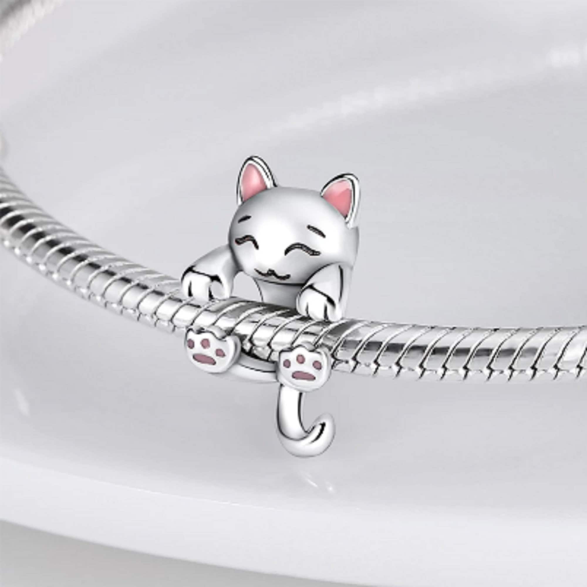 Fine Silver Plated Diamond Accent  Cat Theme Charm Silver Tone Bracelet. P/A main image 1