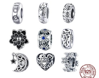 Charms 925 Sterling Silber, Charms Spacer Stopper Mond Blumen Herz Zirkon Perlen, Charms passend für Pandora Armbänder, Geschenke