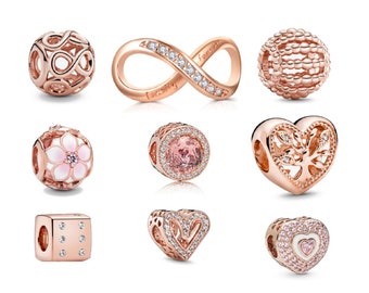 Rose Gold Family Tree Love Heart Crystal Charms Beads, Pandora Bracelet Charms, 925 Sterling Silver fits European Pandora Charms Bracelets