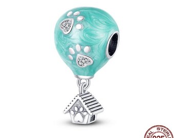 Amuleto de globo aerostático para amuletos de pulsera, amuleto colgante de la casa de la pata del perro, amuleto de plata esterlina 925 para regalos de joyería de pulsera europea