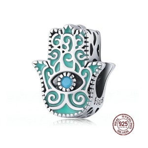 Malocchio Charm, Hamsa Hand of Fatima Charm per Bracciale, Pandora Charms, 925 Sterling Silver Charms si adatta al braccialetto Pandora europeo