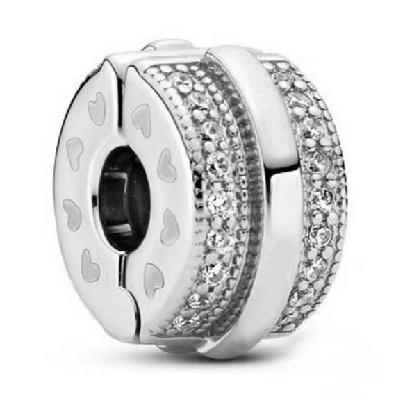 925 Sterling Silver Sparkling Clip Charm, Clip Stopper CZ Beads Charm, Pave  Spacer Clip Charms fits Pandora Charms Bracelet Women Jewelry