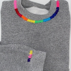 Adult hand embroidered rainbow collar sweatshirt