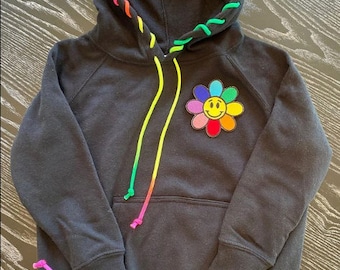 Flower power hoodie with rainbow cord