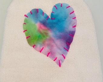 Acrylic tie dye heart embroidered beanie