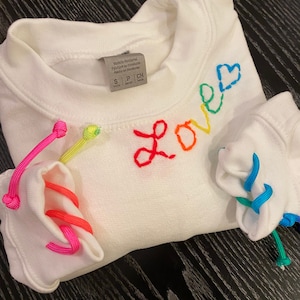 Kids white crew neck hand embroidered LOVE sweatshirt