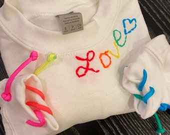 Kids white crew neck hand embroidered LOVE sweatshirt