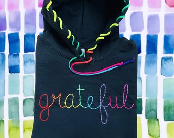 Rainbow GRATEFUL embroidered hoodie