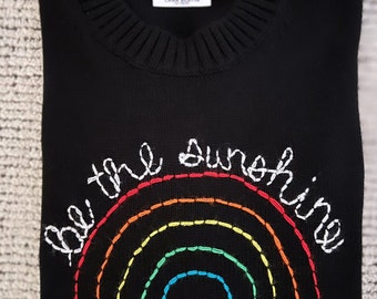 Be the sunshine embroidered rainbow cropped sweater
