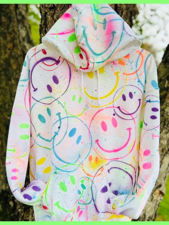 SUDADERA con capucha de sonrisas pintadas a mano juvenil - Etsy México